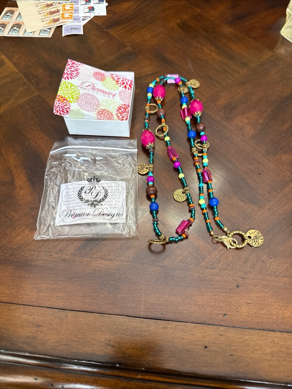 Premier Designs Multicolor Bead & Gold-Accent Necklace - Pink, Turquoise, Blue
